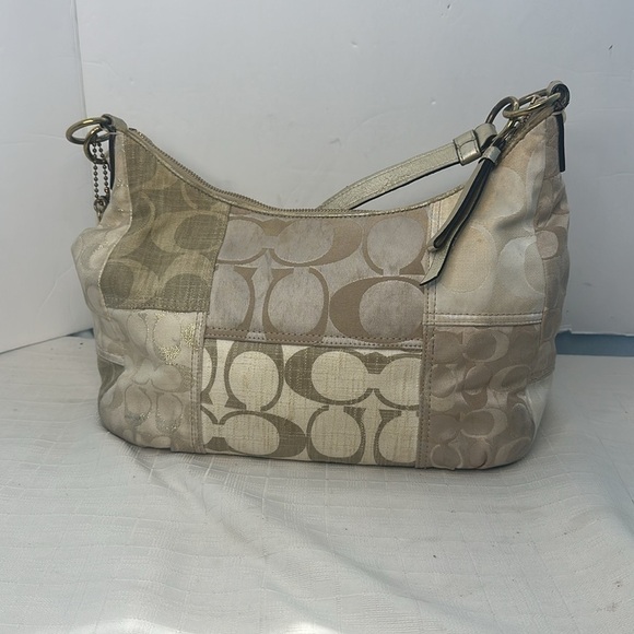 Coach Signature Hobo Bag Canvas Leather Metalic Gold Beige No.C1293-F19195 - Picture 3 of 9
